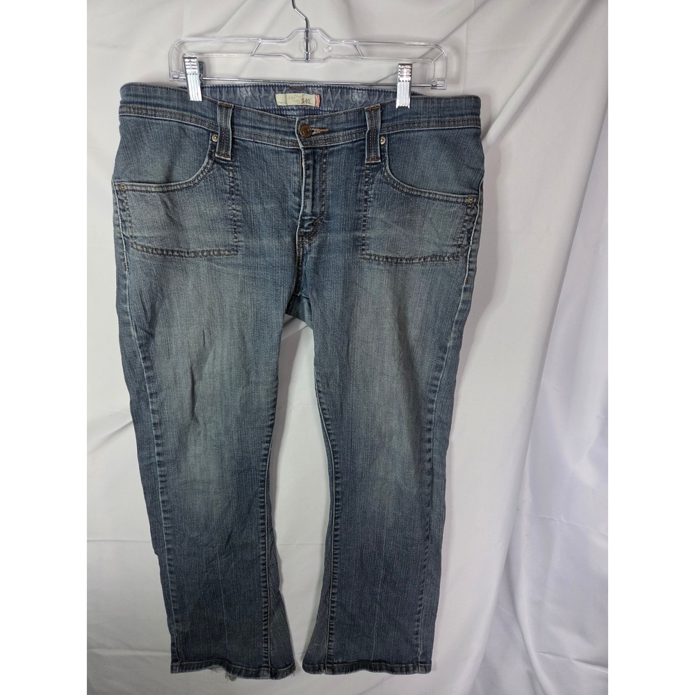 Levis 542 Low Flare Jeans Womens Medium Wash Blue Denim Y2K Patch Pocket